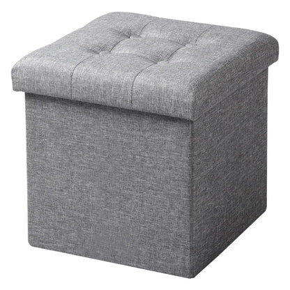 Foldable Grey Upholstered Storage Ottoman Chair and Footstool with Removable Cover
