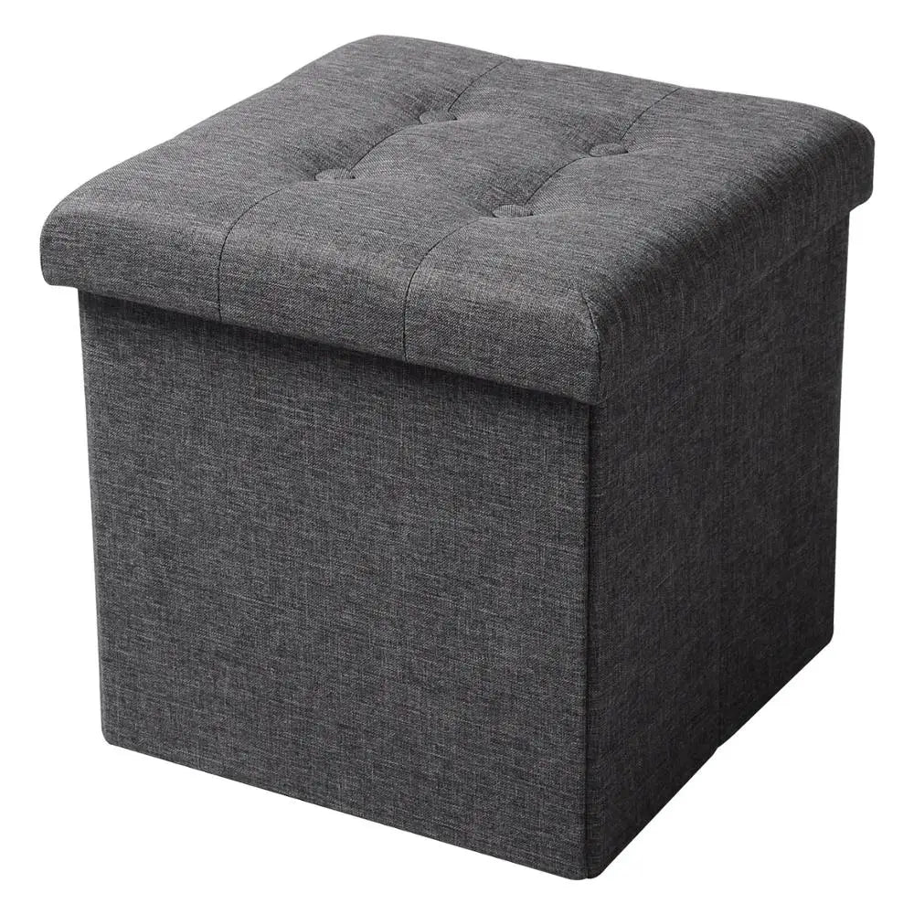 Foldable Grey Upholstered Storage Ottoman Chair and Footstool with Removable Cover