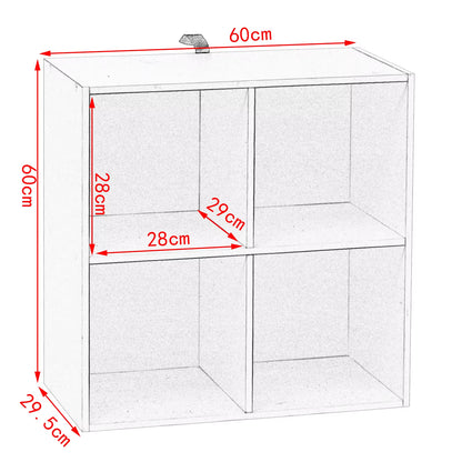 White Wooden Bookshelf with 4 Storage Cubes - Versatile Organizer for Bedroom, Living Room, and Kids' Room