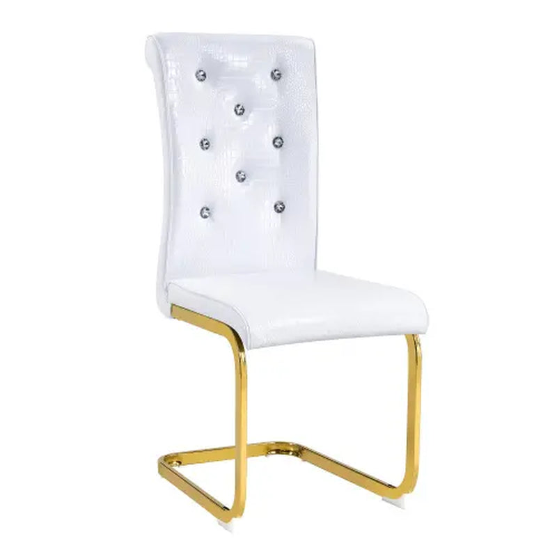 Set of 4/6 Retro Faux Crocodile Leather Dining Chairs with Crystal Buckle, Upholstered Bow-Shaped Metal Legs, Ideal for Living Room and Kitchen