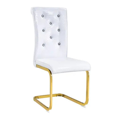 Set of 4/6 Retro Faux Crocodile Leather Dining Chairs with Crystal Buckle, Upholstered Bow-Shaped Metal Legs, Ideal for Living Room and Kitchen