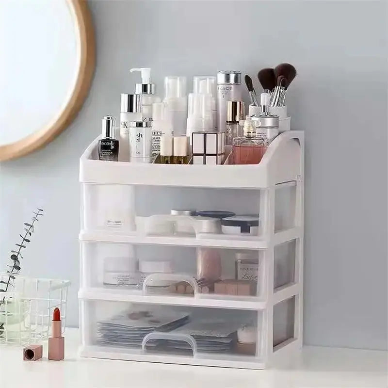 Transparent Plastic Four-Layer Three-Drawer Desktop Cosmetic Storage Organizer