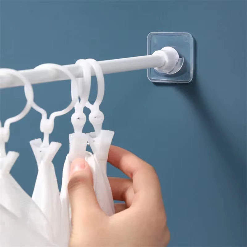 Telescopic Pole Support Sticker - Nail-Free Adjustable Rod Holder with Crossbar Wall Hooks and Fixing Bracket (2/6/8 Pieces)