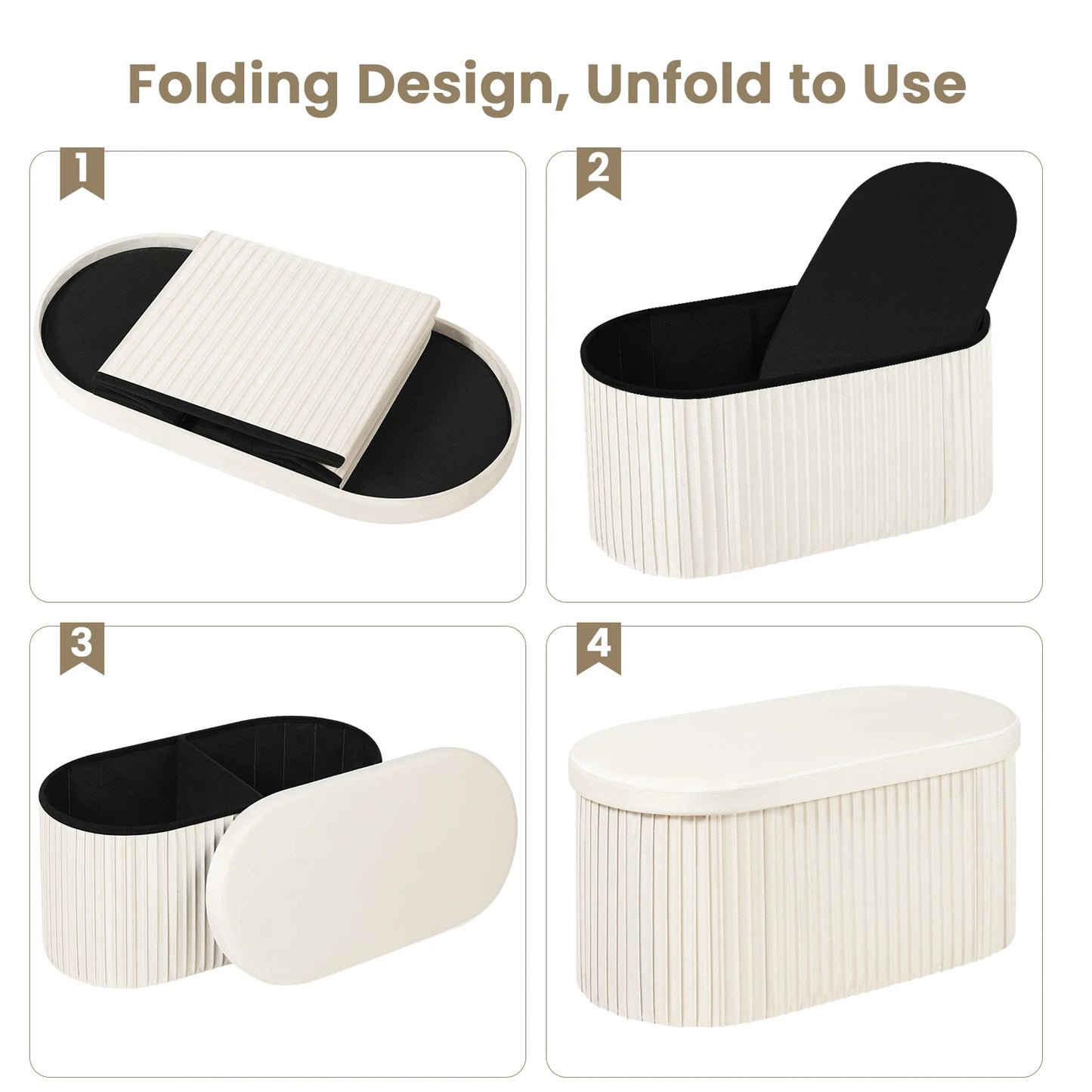 Velvet Round Ottoman with MDF Foldable Design and Removable Padded Lid - Stylish Storage Solution for Living Room Footstool