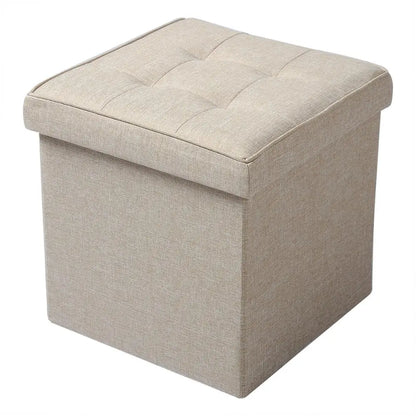 Foldable Grey Upholstered Storage Ottoman Chair and Footstool with Removable Cover