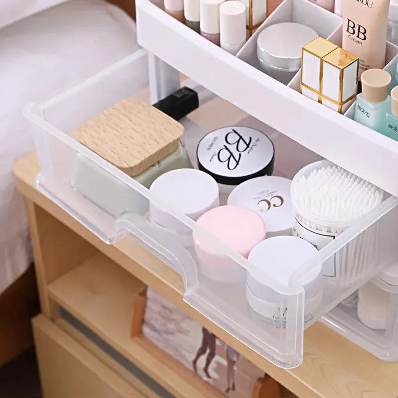 Transparent Plastic Four-Layer Three-Drawer Desktop Cosmetic Storage Organizer