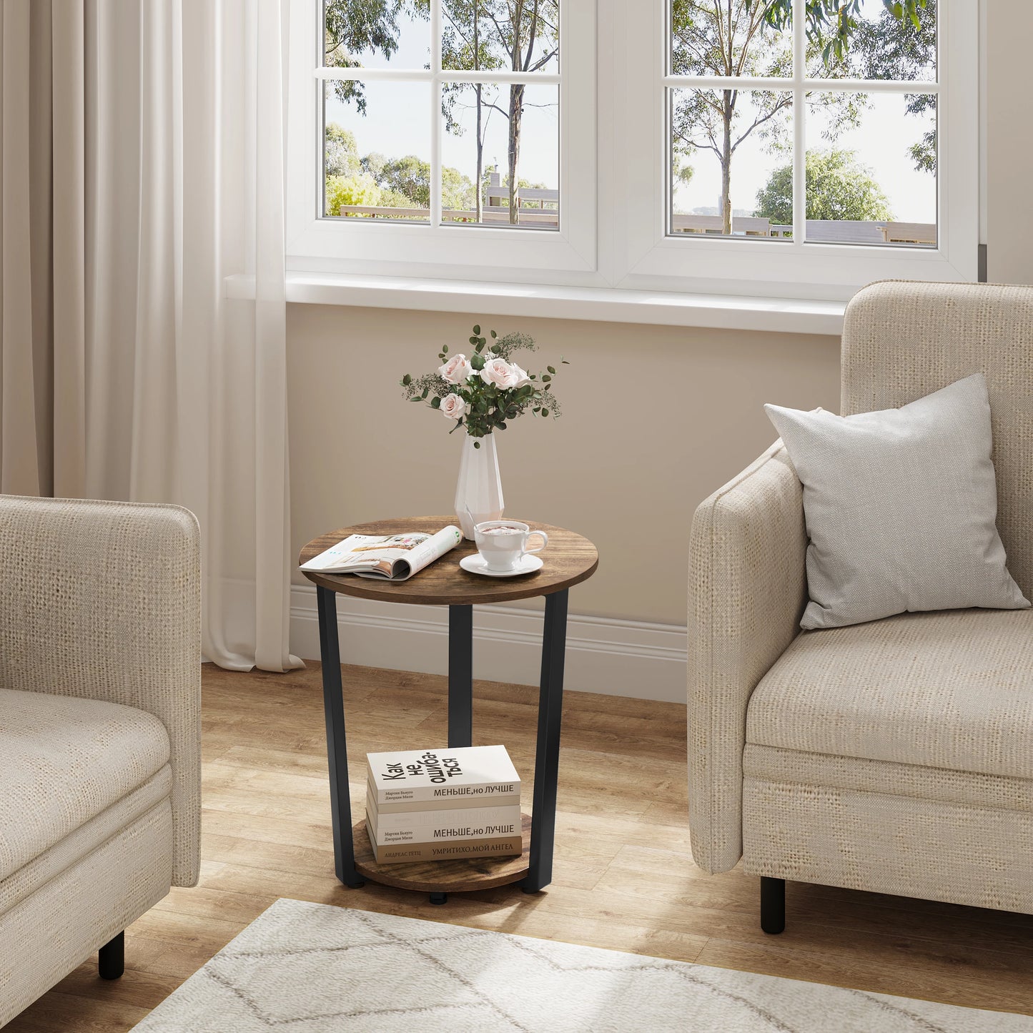 Modern Round Coffee Table with Dual Shelves - Versatile Sofa and Bedside Table for Living Room and Bedroom