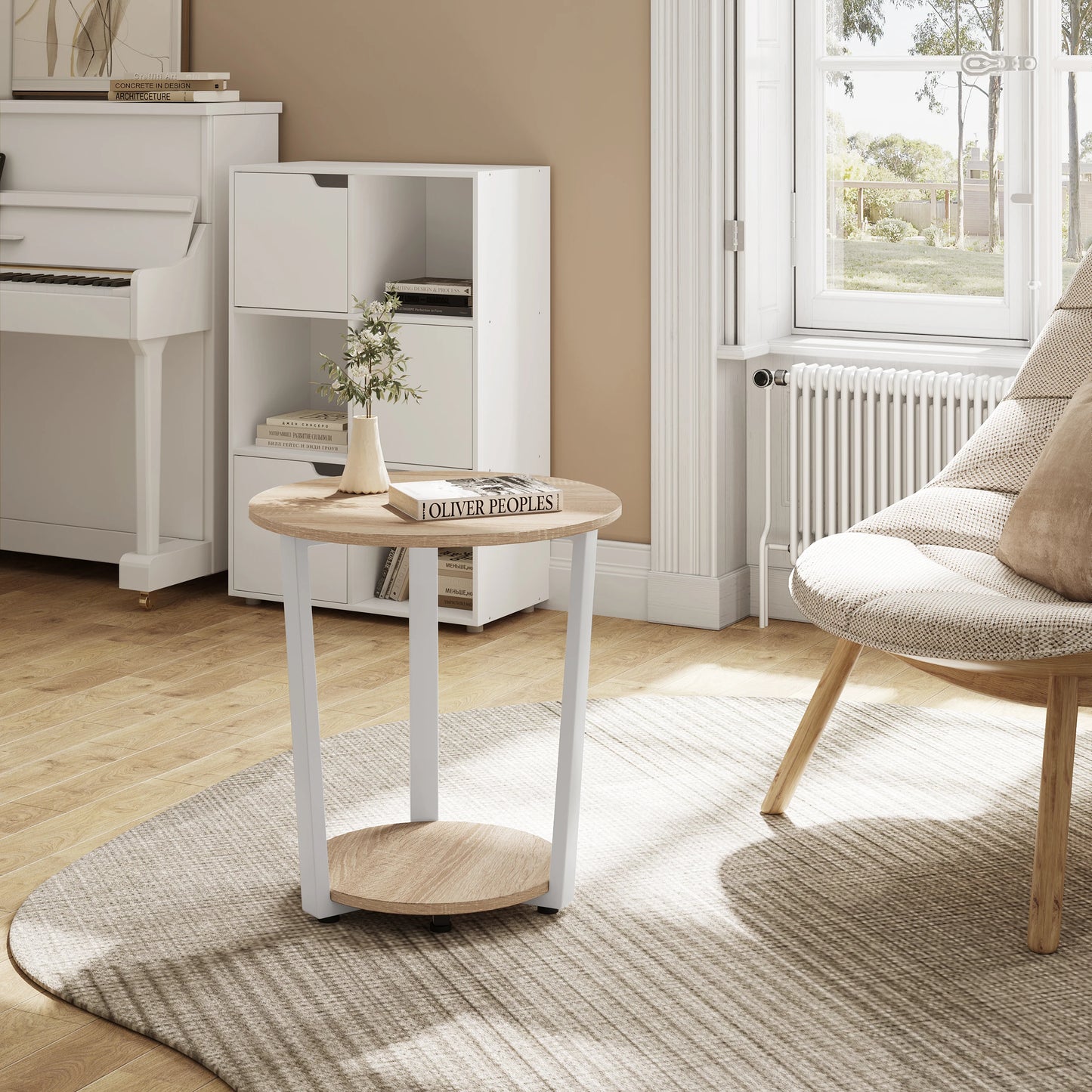 Modern Round Coffee Table with Dual Shelves - Versatile Sofa and Bedside Table for Living Room and Bedroom
