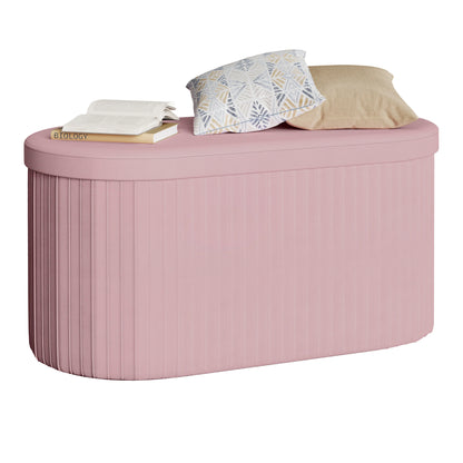 Velvet Round Ottoman with MDF Foldable Design and Removable Padded Lid - Stylish Storage Solution for Living Room Footstool