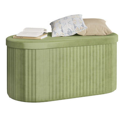 Velvet Round Ottoman with MDF Foldable Design and Removable Padded Lid - Stylish Storage Solution for Living Room Footstool