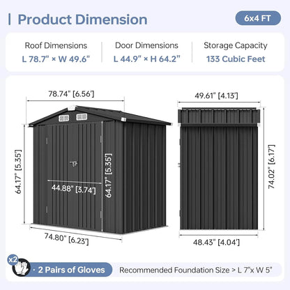 Aoxun 6X4 FT Metal Storage Shed with Sloping Roof, Lockable Door, and Rust-Proof Galvanized Steel for Efficient Outdoor Organization of Patio, Lawn, and Garden Tools