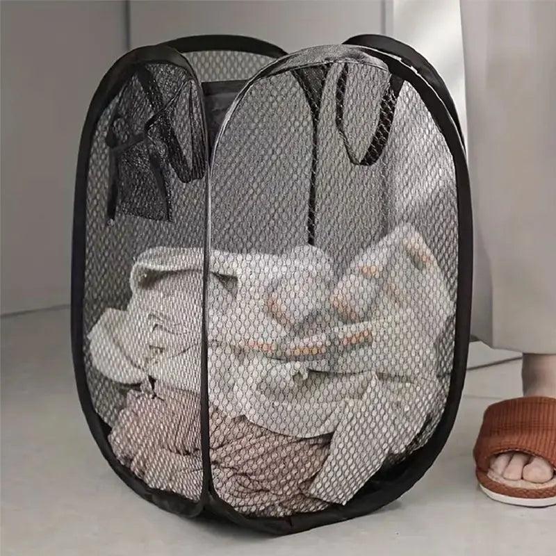 Mesh Pop-Up Laundry Basket - Foldable Large Capacity Storage Solution for Dirty Clothes