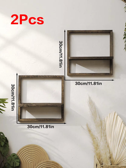 Rustic Wooden Floating Display Shelves for Wall Storage in Bedroom, Kitchen, and Bathroom