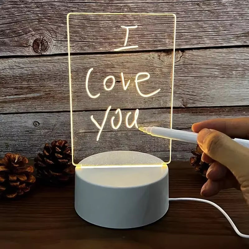 LED Acrylic Drawing Board with Erasable Pen - DIY Notepad and Message Board Night Lamp for Children