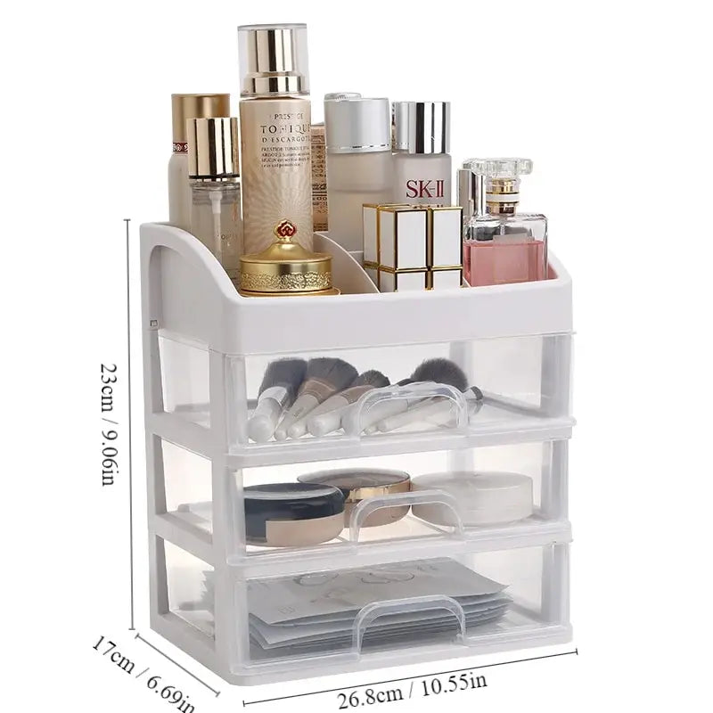 Transparent Plastic Four-Layer Three-Drawer Desktop Cosmetic Storage Organizer