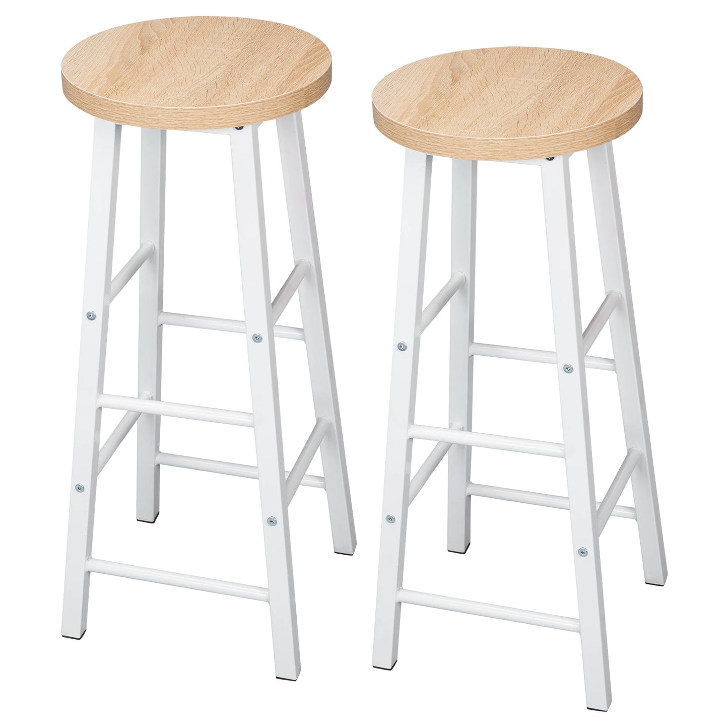 Set of 2 Solid Wood High Bar Stools with Durable Steel Frame and MDF Seat - Ideal for Bistro and Home Decor