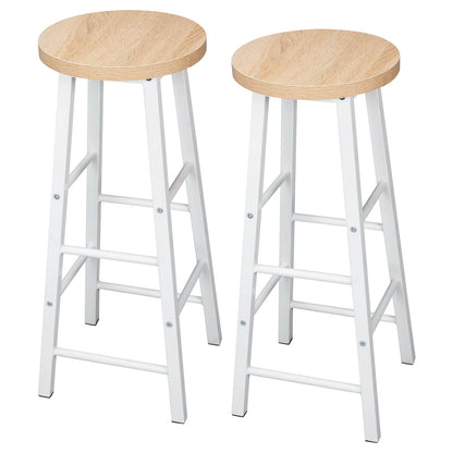 Set of 2 Solid Wood High Bar Stools with Durable Steel Frame and MDF Seat - Ideal for Bistro and Home Decor