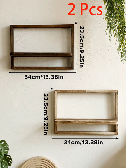 Rustic Wooden Floating Display Shelves for Wall Storage in Bedroom, Kitchen, and Bathroom