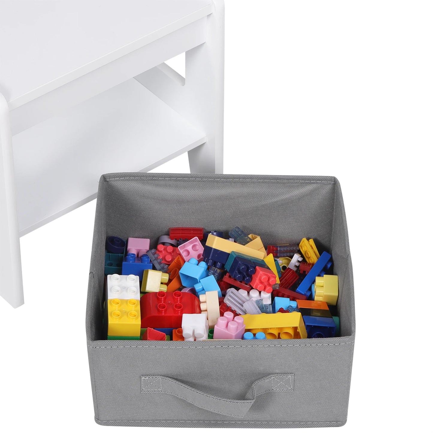 White Children's Table and 2 Chairs Set with Storage Basket, Reversible Blackboard Tabletop, and Paper Roll for Preschool Furniture
