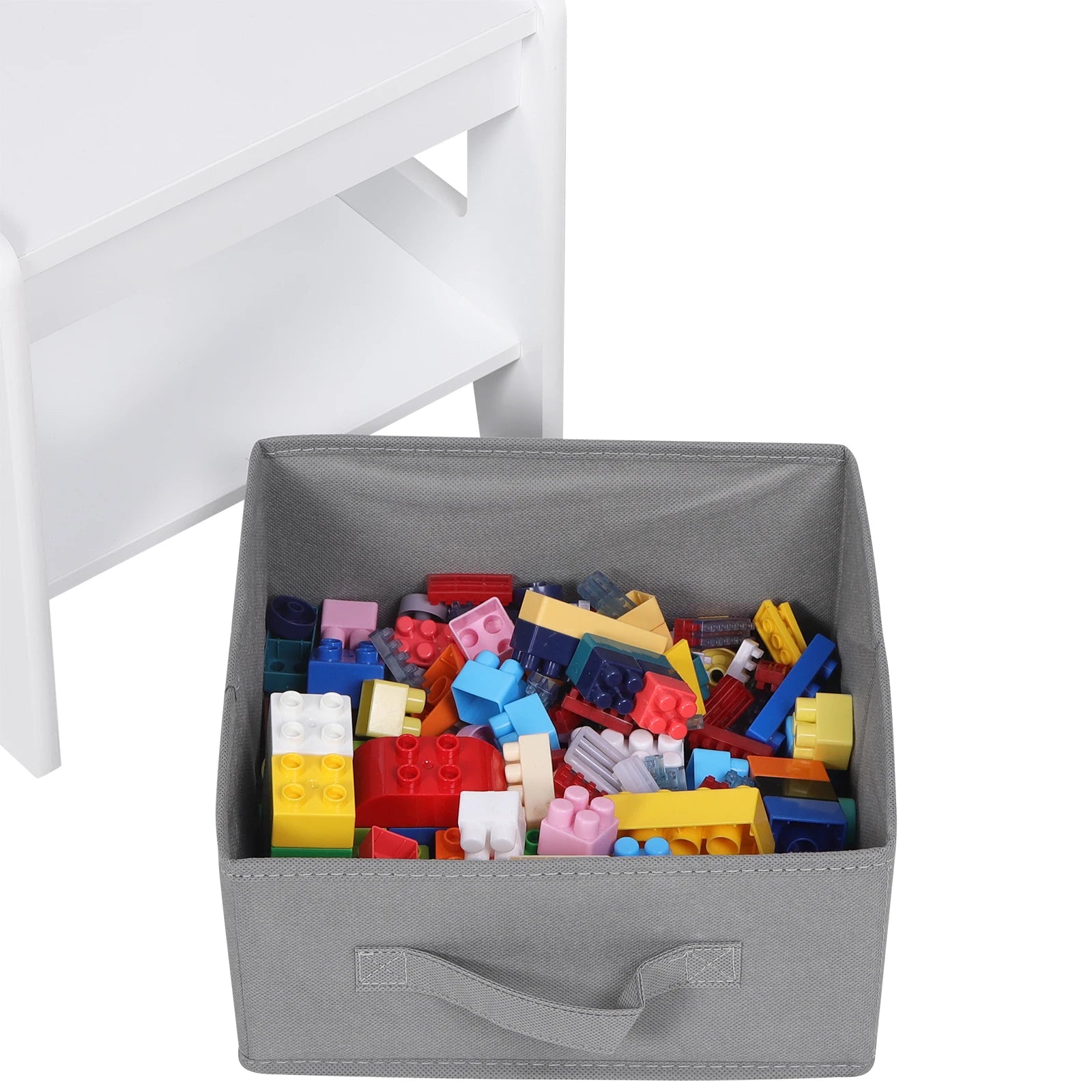 White Children's Table and 2 Chairs Set with Storage Basket, Reversible Blackboard Tabletop, and Paper Roll for Preschool Furniture