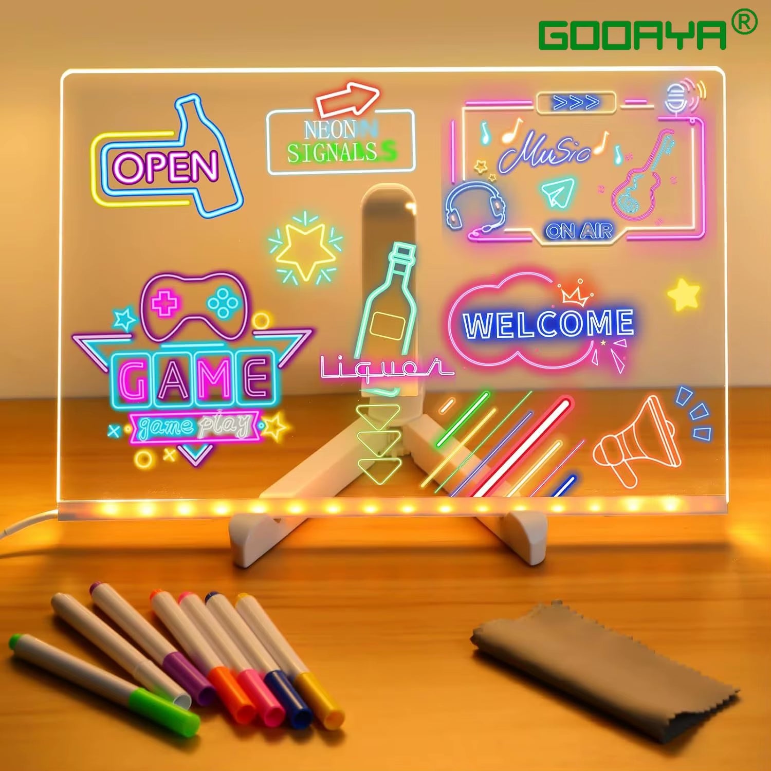 LED Message Board with Night Light - Colorful DIY Acrylic Drawing Board and 7 Pens for Children's Birthday Gifts