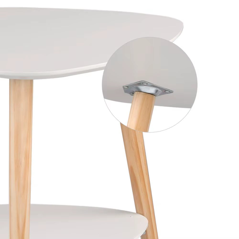 White Side Table with Two Storage Compartments, 50x40x55 cm, Wooden Legs, MDF Construction for Living Room or Bedroom