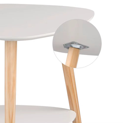 White Side Table with Two Storage Compartments, 50x40x55 cm, Wooden Legs, MDF Construction for Living Room or Bedroom