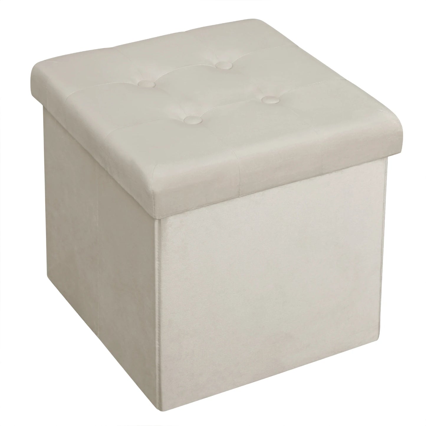 Foldable Grey Upholstered Storage Ottoman Chair and Footstool with Removable Cover