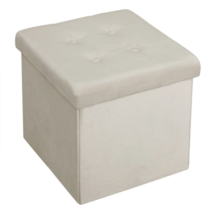 Foldable Grey Upholstered Storage Ottoman Chair and Footstool with Removable Cover
