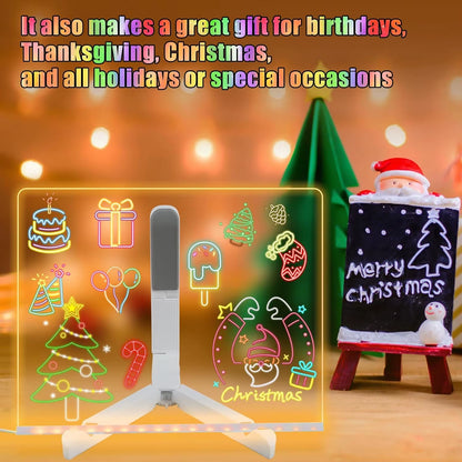LED Message Board with Night Light - Colorful DIY Acrylic Drawing Board and 7 Pens for Children's Birthday Gifts