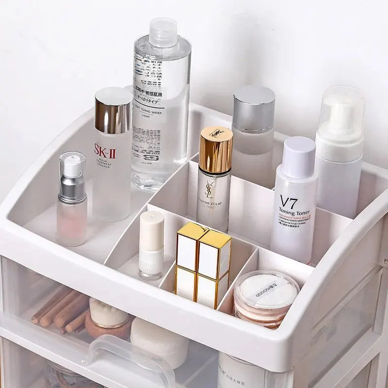 Transparent Plastic Four-Layer Three-Drawer Desktop Cosmetic Storage Organizer