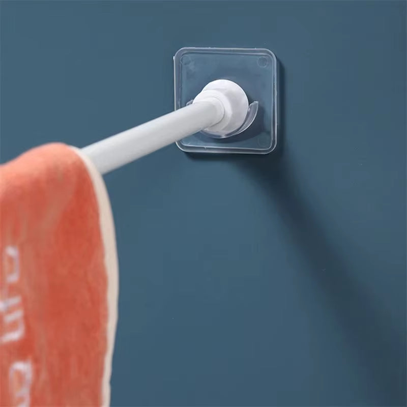 Telescopic Pole Support Sticker - Nail-Free Adjustable Rod Holder with Crossbar Wall Hooks and Fixing Bracket (2/6/8 Pieces)