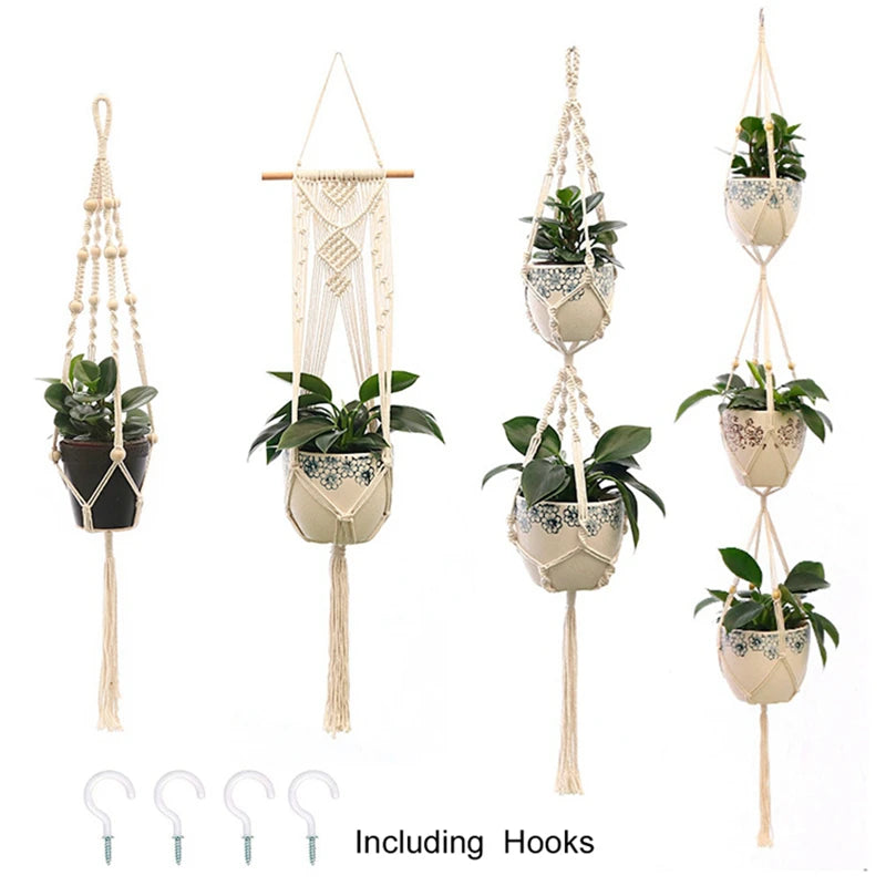 Macrame Hanging Planter - Decorative Wall Plant Holder and Flower Basket for Balcony Decor
