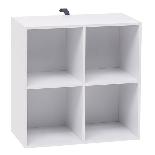 White Wooden Bookshelf with 4 Storage Cubes - Versatile Organizer for Bedroom, Living Room, and Kids' Room
