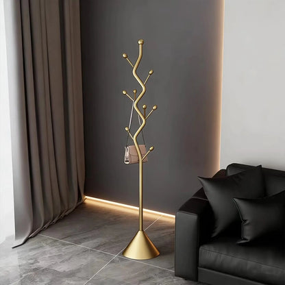 Tree-Shaped Freestanding Coat Rack with 8 Hooks and Sturdy Cast Iron Base - Heavy Duty Metal Hanger for Coats, Hats, Scarves, and Purses (Gold)