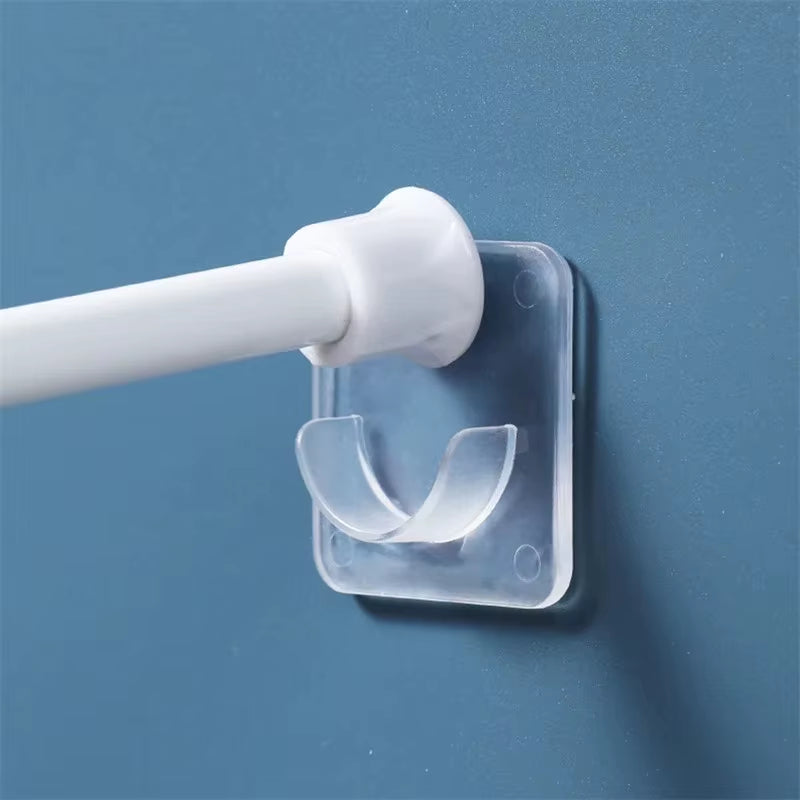Telescopic Pole Support Sticker - Nail-Free Adjustable Rod Holder with Crossbar Wall Hooks and Fixing Bracket (2/6/8 Pieces)