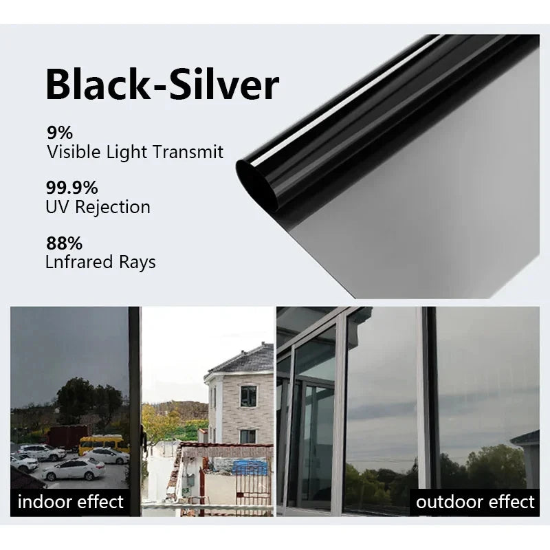 One-Way Mirror Window Privacy Film - Heat Control Reflective Vinyl Film for Enhanced Privacy