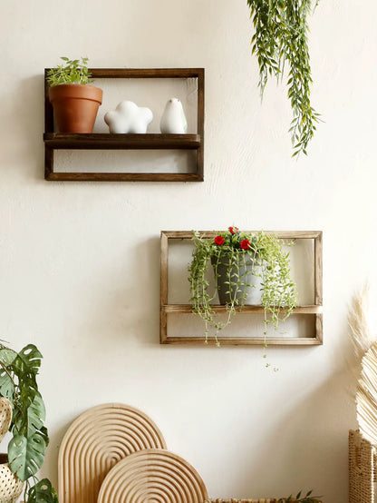 Rustic Wooden Floating Display Shelves for Wall Storage in Bedroom, Kitchen, and Bathroom