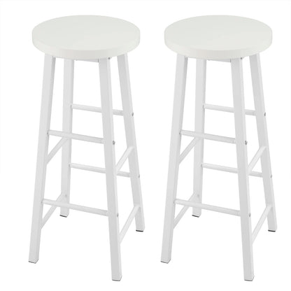 Set of 2 Solid Wood High Bar Stools with Durable Steel Frame and MDF Seat - Ideal for Bistro and Home Decor