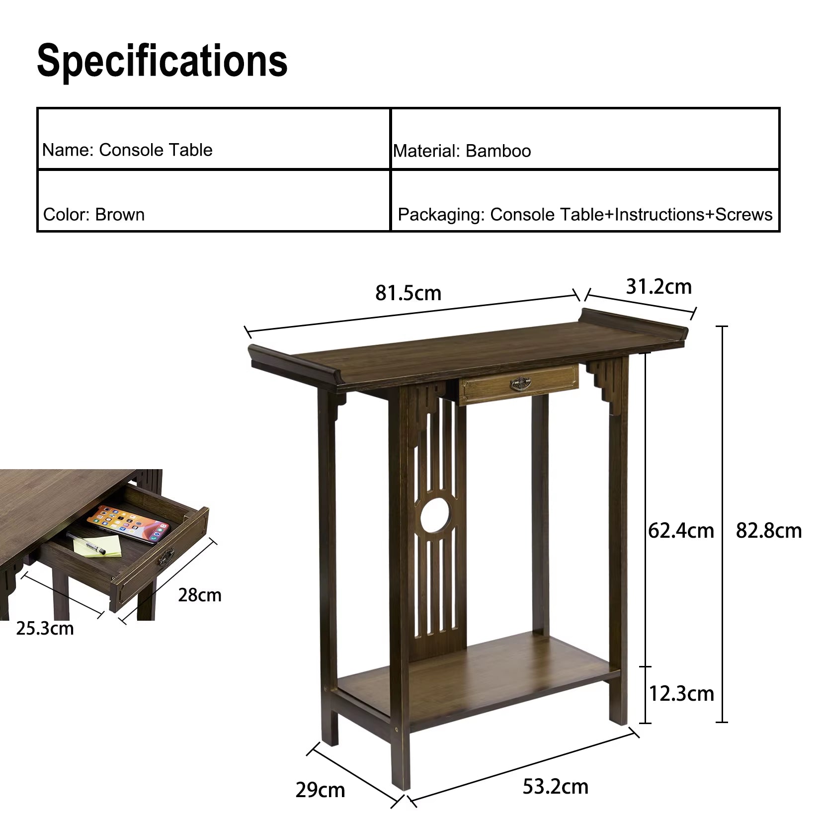 32-Inch Rustic Console Table - Accent Sofa Table for Living Room and Hallway Entryway