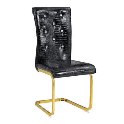 Set of 4/6 Retro Faux Crocodile Leather Dining Chairs with Crystal Buckle, Upholstered Bow-Shaped Metal Legs, Ideal for Living Room and Kitchen