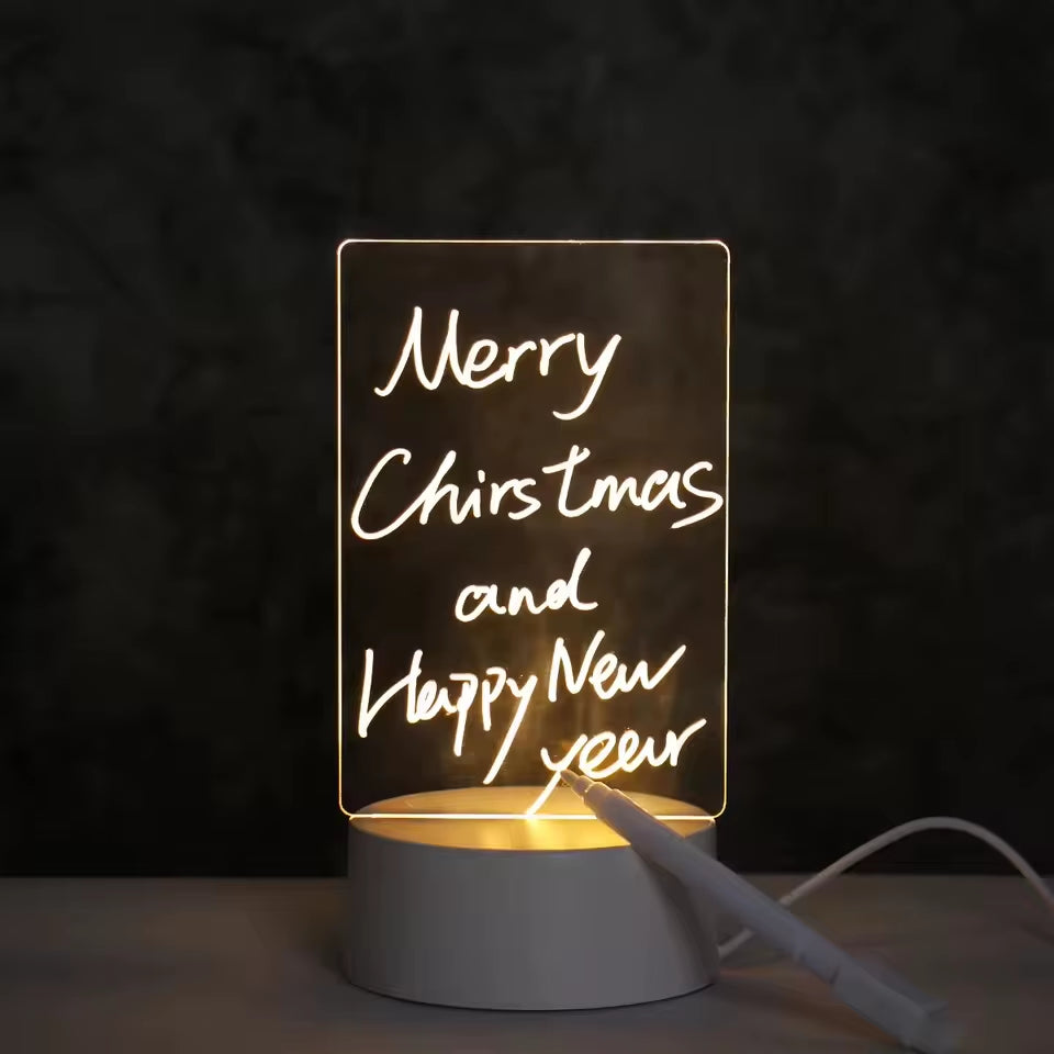 LED Acrylic Drawing Board with Erasable Pen - DIY Notepad and Message Board Night Lamp for Children