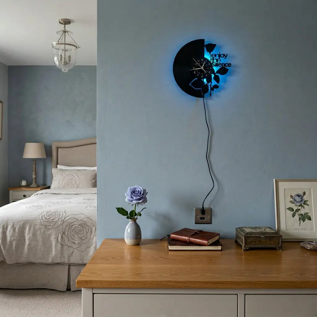 Rose-Shaped LED Vinyl Wall Clock - Modern Floral Design, Silent Operation, Ideal for Home Decor and Gift Giving