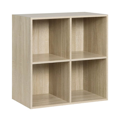 White Wooden Bookshelf with 4 Storage Cubes - Versatile Organizer for Bedroom, Living Room, and Kids' Room