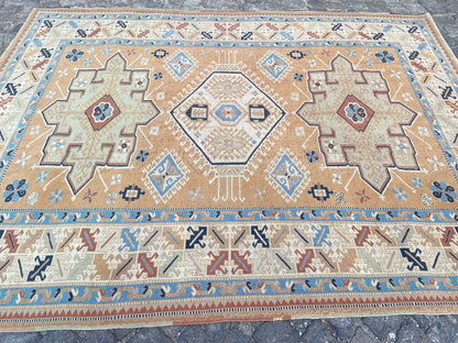 Large Vintage Persian Hand-Knotted Wool Area Rug - 6.9 x 9 Ft Antique Turkish Design