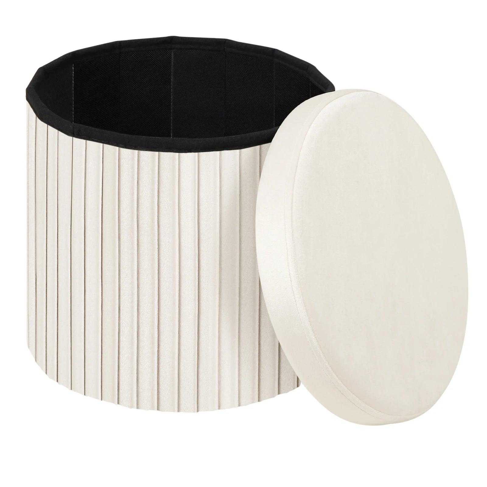 Velvet Round Ottoman with MDF Foldable Design and Removable Padded Lid - Stylish Storage Solution for Living Room Footstool