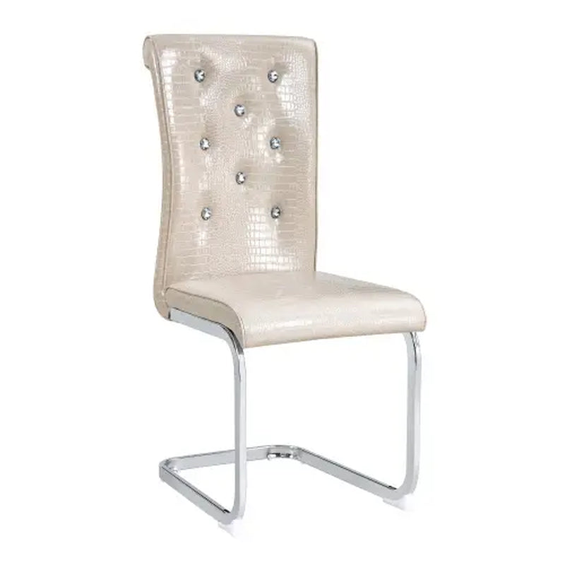 Set of 4/6 Retro Faux Crocodile Leather Dining Chairs with Crystal Buckle, Upholstered Bow-Shaped Metal Legs, Ideal for Living Room and Kitchen