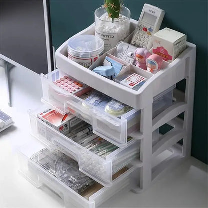 Transparent Plastic Four-Layer Three-Drawer Desktop Cosmetic Storage Organizer