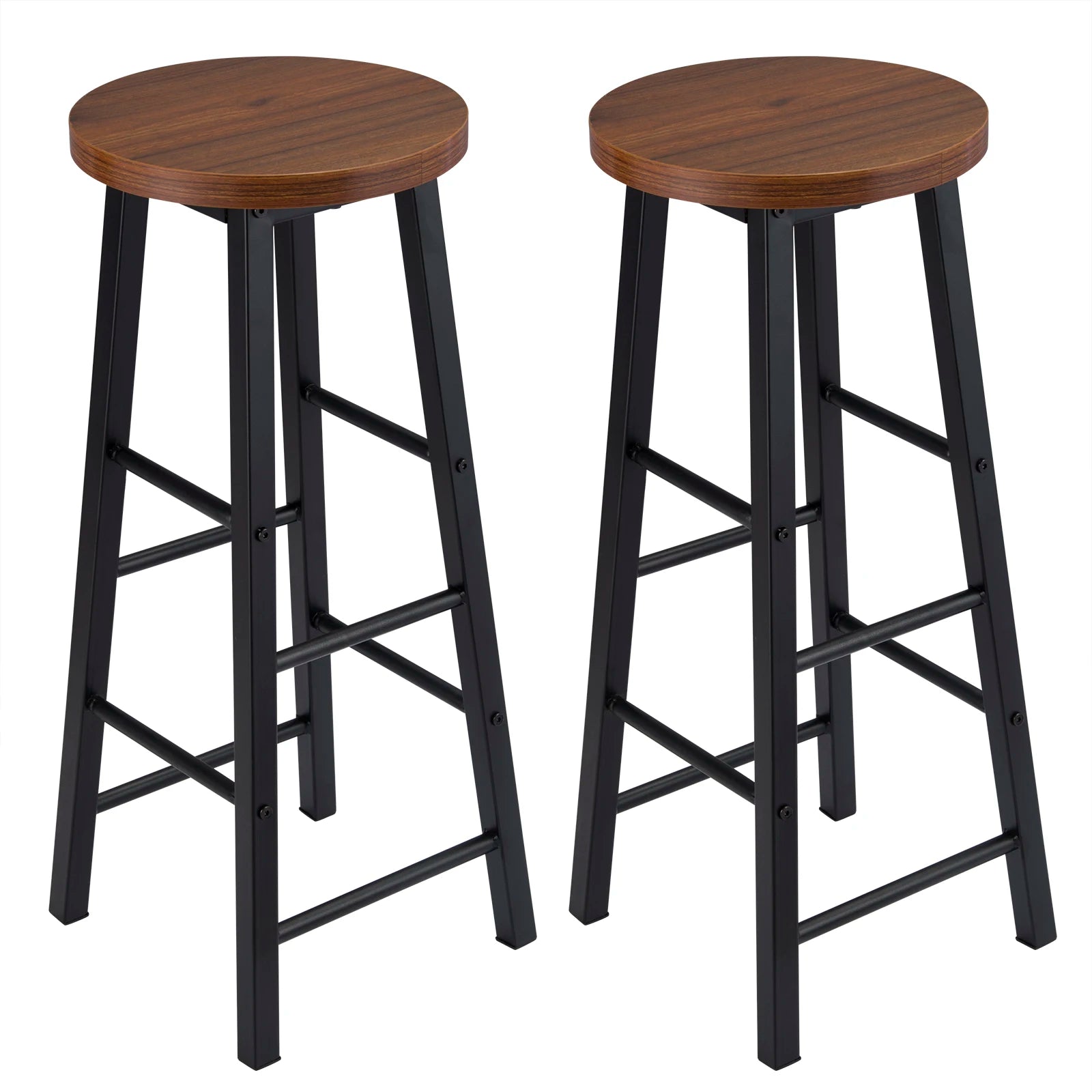 Set of 2 Solid Wood High Bar Stools with Durable Steel Frame and MDF Seat - Ideal for Bistro and Home Decor