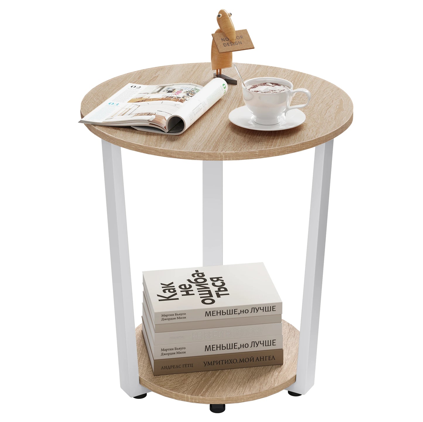 Modern Round Coffee Table with Dual Shelves - Versatile Sofa and Bedside Table for Living Room and Bedroom